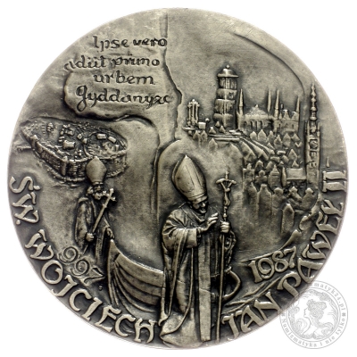ŚW. WOJCIECH / JAN PAWEŁ II – 1987, NAPISY W JĘZYKU ŁACIŃSKIM, medal srebrzony