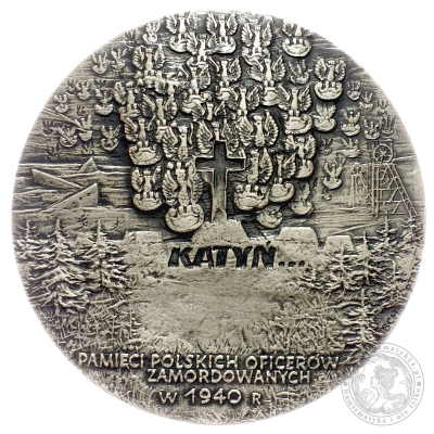 KATYŃ, PAMIĘCI POLSKICH OFICERÓW ZAMORDOWANYCH W 1940 R, medal srebrzony